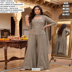 Women's Embroidered Salsa Silk Palazzo Set with Dupatta